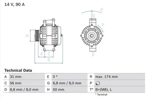 311 CDI, 316 CDI, 313 CDI, 308 CDI MERCEDES-BENZ SPRINTER B903 Alternator 90a