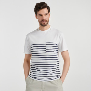 Sinsay - Koszulka w paski - Biały - męski - 0166T-00X