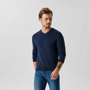 Sinsay - Sweter z dekoltem w serek - Granatowy - męski - 0188J-59X