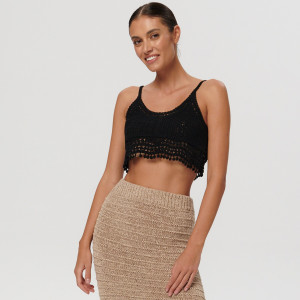 Sinsay - Crop top dzianinowy - Czarny - damski - 0323X-99X