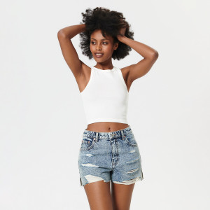 Sinsay - Szorty jeansowe high waist - Niebieski - damski - 0350U-55J