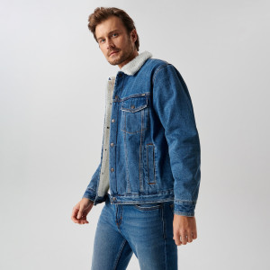 Sinsay - Kurtka jeansowa sherpa - Niebieski - męski - 0694J-55J