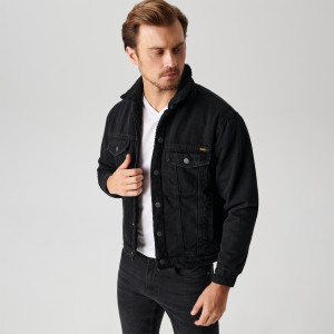 Sinsay - Kurtka jeansowa sherpa - Czarny - męski - 0694J-99J