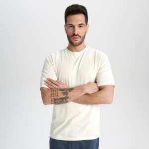 Sinsay - Koszulka loose fit - Kremowy - męski - 0907Z-01X