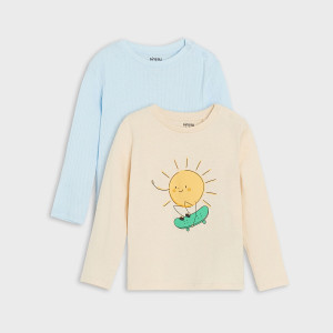 Sinsay - Koszulki 2 pack - Kremowy - chłopiec - 0912T-01X