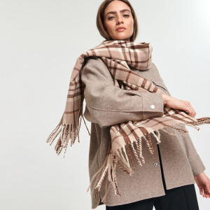 Sinsay - Szalik w kratę - Kremowy - damski - 1469X-02X