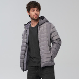 Sinsay - Kurtka puffer z kapturem - Jasny szary - męski - 1798O-09X