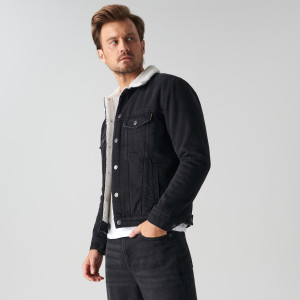 Sinsay - Kurtka jeansowa sherpa - Czarny - męski - 1802O-99J