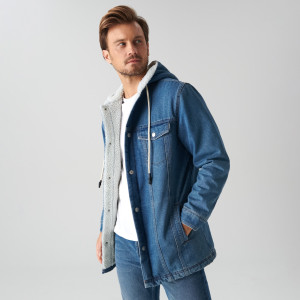 Sinsay - Kurtka jeansowa sherpa - Niebieski - męski - 1811O-55J