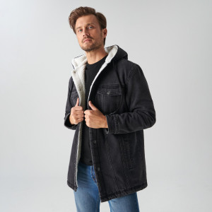 Sinsay - Kurtka jeansowa sherpa - Szary - męski - 1811O-90J