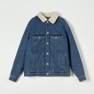 Sinsay - Kurtka jeansowa sherpa - Niebieski - męski - 1833O-55J