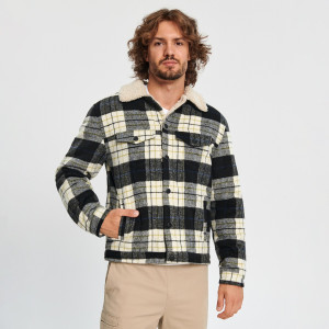 Sinsay - Kurtka sherpa w kratę - Czarny - męski - 1854O-99X