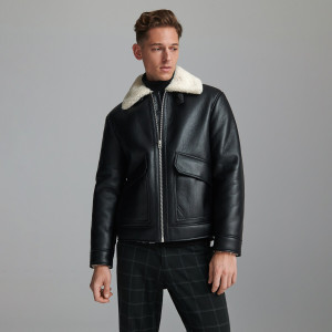 Sinsay - Kurtka sherpa z imitacji skóry - Czarny - męski - 1867O-99X