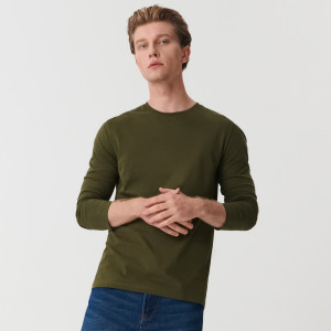 Sinsay - Koszulka z długimi rękawami - Khaki - męski - 1991O-91X