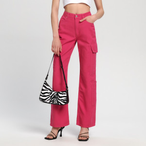 Sinsay - Jeansy wide leg high waist - Różowy - damski - 2061F-42J