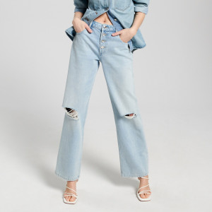 Sinsay - Jeansy straight mid waist - Niebieski - damski - 2083F-05J