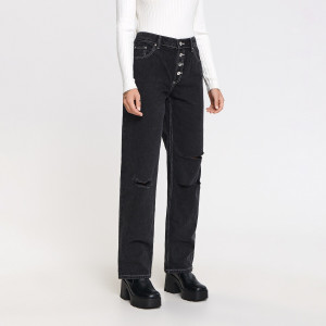 Sinsay - Jeansy straight mid waist - Szary - damski - 2083F-90J