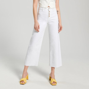 Sinsay - Jeansy cropped high waist - Kremowy - damski - 2085F-01J