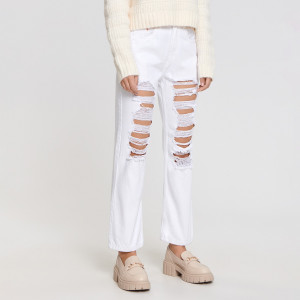 Sinsay - Jeansy straight high waist - Biały - damski - 2087F-00J