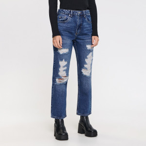 Sinsay - Jeansy straight high waist - Niebieski - damski - 2087F-55J