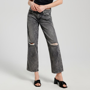 Sinsay - Jeansy straight low waist - Szary - damski - 2088F-90J
