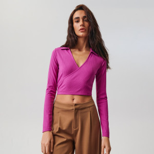 Sinsay - Crop top w prążki - Fioletowy - damski - 2123F-44X