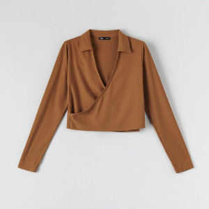 Sinsay - Crop top w prążki - Beżowy - damski - 2123F-80X