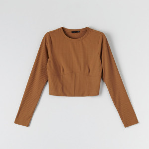 Sinsay - Crop top w prążki - Beżowy - damski - 2124F-80X