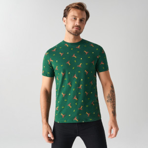 Sinsay - Koszulka z nadrukiem - Zielony - męski - 2148O-77X