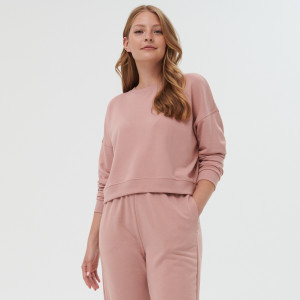 Sinsay - Felpa con finiture a costine - Rosa - Da donna - 2300B-03X