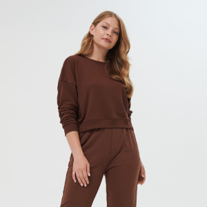 Sinsay - Sudadera con bordes de punto acanalado - Marrón - Mujeres - 2300B-88X