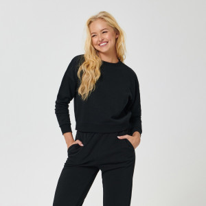 Sinsay - Sweatshirt mit gerippten Säumen - Schwarz - damen - 2300B-99X