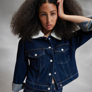 Sinsay - Kurtka jeansowa sherpa - Niebieski - damski - 2326Q-95J