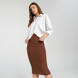 Sinsay - Spódnica midi prążkowana - Brązowy - damski - 2355B-88X