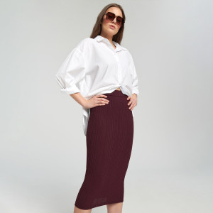 Sinsay - Spódnica midi prążkowana - Bordowy - damski - 2355B-93X