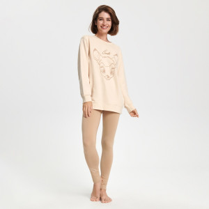 Sinsay - Piżama bawełniana Bambi - Beżowy - damski - 2476B-08X