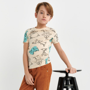 Sinsay - Koszulka Kosmiczny mecz - Kremowy - chłopiec - 291AJ-01X