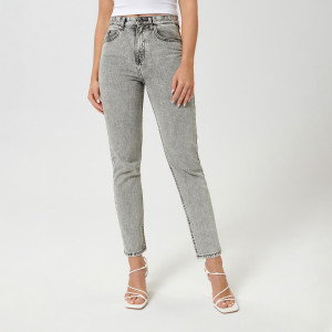 Sinsay - Jeansy mom high waist - Jasny szary - damski - 2958B-09J