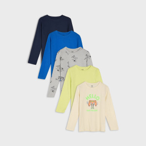 Sinsay - Koszulki 5 pack - Kremowy - chłopiec - 3006X-01X