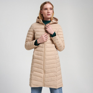 Sinsay - Płaszcz pikowany z kapturem - Beżowy - damski - 3139F-12X