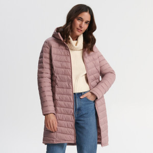 Sinsay - Płaszcz pikowany z kapturem - Różowy - damski - 3139F-39X