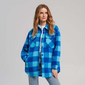 Sinsay - Kurtka koszulowa z wełną - Niebieski - damski - 3141F-50X