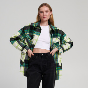 Sinsay - Kurtka koszulowa z wełną - Zielony - damski - 3141F-76X