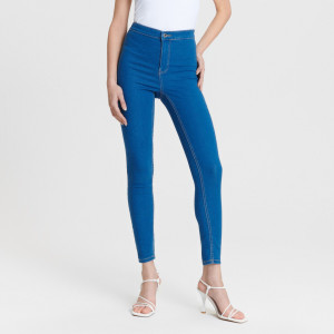 Sinsay - Jegginsy skinny high waist - Niebieski - damski - 3152B-55J