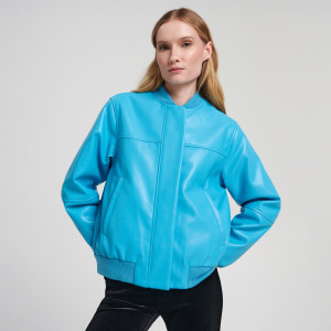 Sinsay - Kurtka bomberka z imitacji skóry - Niebieski - damski - 3157F-50X