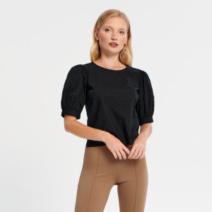 Sinsay - Bluzka z bufiastymi rękawami - Czarny - damski - 3205X-99X