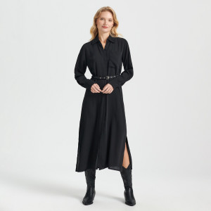 Sinsay - Sukienka midi z paskiem - Czarny - damski - 3256X-99X