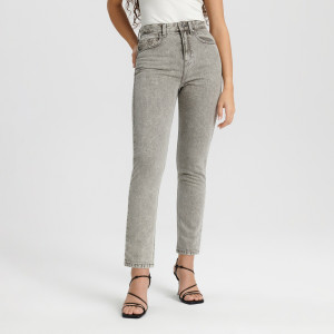 Sinsay - Jeansy mom high waist - Jasny szary - damski - 3372B-09J