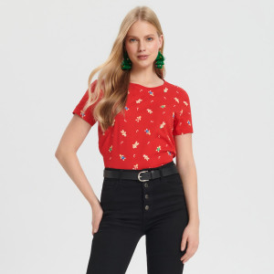Sinsay - T-shirt con stampa - Rosso - Da donna - 3556B-33X