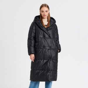 Sinsay - Pikowany płaszcz z kapturem - Czarny - damski - 3574X-99X